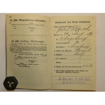 Militärpaß- II Ers.Bat.15.Inf.-Rgt. II Rekrutendepot- emitió a Josef Reich. Espenlaub militaria